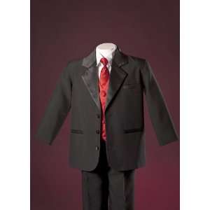  Boys 2 Button Notch Tuxedo With Red Vest Set: Everything 
