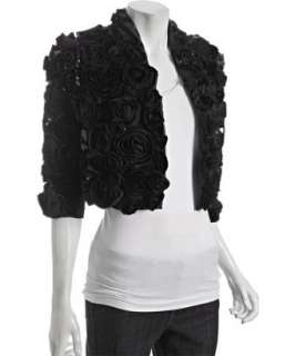 Diane Von Furstenberg black silk rosette Jane cropped jacket 
