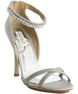 Badgley Mischka silver satin Decadent jeweled ankle sandals