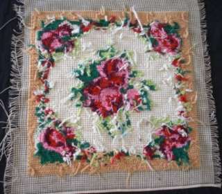 VINTAGE cross stitches wool roses picture or for pillow 15x15  
