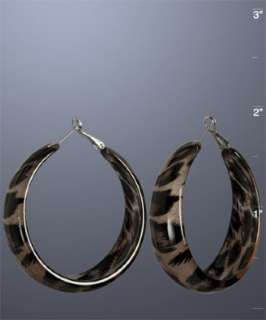 Kenneth Jay Lane dark brown leopard print hoop earrings   up 