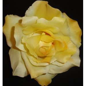   Rose Open With Leaves Hair Clip Light Yellow (Large) 