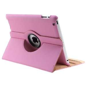   Leather Smart Cover (Pink) 360 Rotating With Swivel Stand For iPad 2