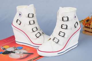 Women Wedge High Heels Sneakers Tennis Shoes White US 5.5 7.5  