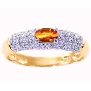   Petite Oval Gemstone and Diamond Promise Ring Orange Sapphire, size5.5