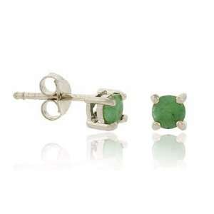   Silver .925 Genuine Emerald stone 4mm round stud Earrings Jewelry