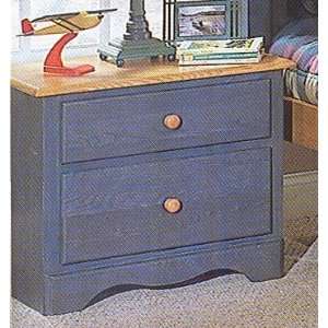   Denim Blue & Oak Finish Wood Kids Bedroom Nightstand: Home & Kitchen