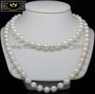 MP14K WG Fine 8 9mm AAA+ white pearl necklaces 35Long  