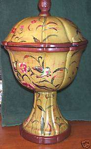 Ceramic Funeral Urn with Lid   Birds and Flower Motif  