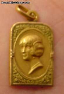 Antique 18k Gold Art Deco Ladys Portrait Pendant  