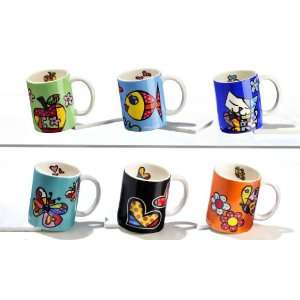 Romero Britto Ceramic Colorful Assorted Mugs (6) Patio 