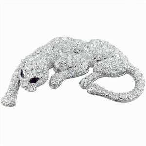  Studded Silver Tone Jaguar Cat Animal Brooches Pin 