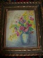 Small Oil Painting of Flowers in Frame  