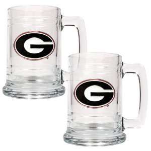 Georgia Bulldogs NCAA 2pc 15oz Glass Tankard Set:  Kitchen 