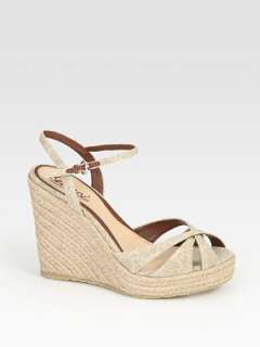 Gucci   Penelope Linen And Leather Espadrille Wedge Sandals    