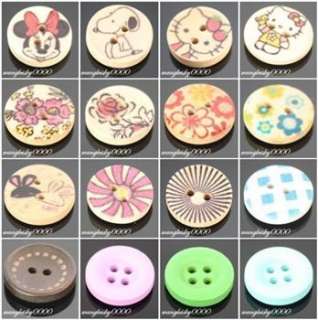 100 Multicolor Wood Buttons Craft Sewing Various Designs  
