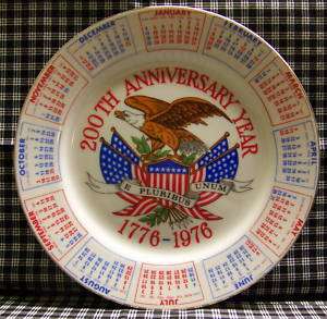 1976 USA 200th Anniversary Year Calendar Plate Vintage  