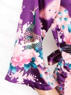 Peacock Floral Kimono Satin Wrap Blouse Shirt Top S M L  