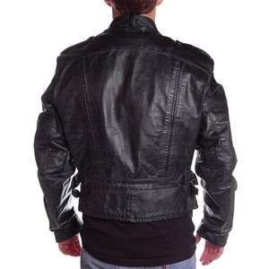 Vintage Mens Leather Jacket Motorcycle Beltback   