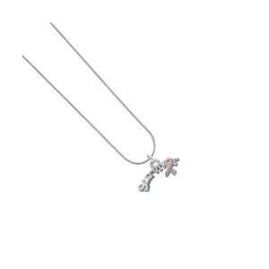   with Pink Ribbon   Silver Plated Snake Chain Charm Necklace [Jewelry