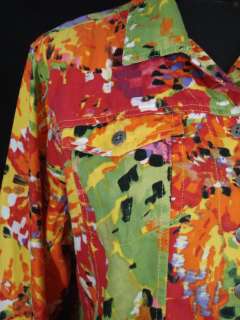 Chicos 2 L Multicolor Linen Cotton Abstract Print Jacket Top  