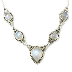   Sterling Silver Natural Rainbow Moonstone 9ct. 18 Necklace Jewelry