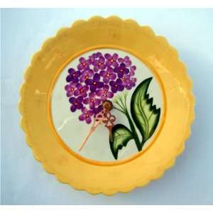   Yellow Plate Clock with Purple Flowers   Beautiful New