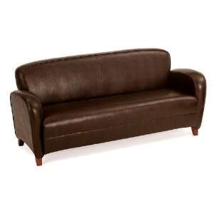   Office Star Mocha Eco Leather Sofa with Cherry Finish Legs: Office