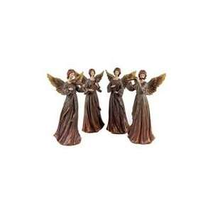  Set of 4 Natures Glow Brown Musician Angel Table Top 