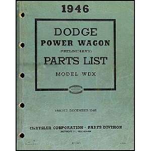   1946 Dodge Power Wagon Preliminary Parts Book Original Dodge Books