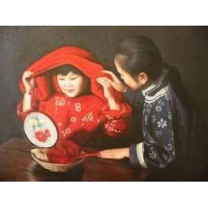   Fortune Canvas Art Repro Chinese Double Happy Girls