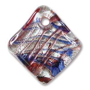  Murano Style Glass Silver Foil Red Blue 18mm Small Diamond 