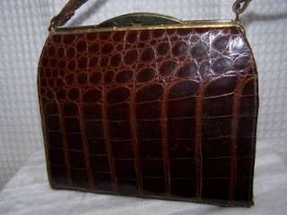 Vintage Dark Brown Alligator Crocodile Handbag Purse Authentic  