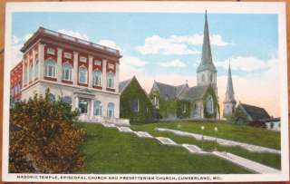1920 Postcard Masonic Temple / Church   Cumberland, MD  
