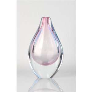  E19R Crystal Pink Tear Handblown Glass Art Vase