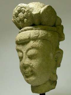 Chinese 5thC Northern Wei Sandstone Bodhisattva Head From Cave  