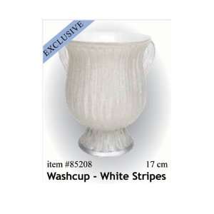  Acrylic Wash Cup White Stripes and White Base with Silver 