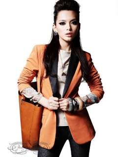 Zara 2011 Contrast Collar Women Blazer Candy Color Roll up Sleeve 