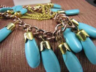 New In Gold Tone Ethnic Fashion Faux Turquoise Pendant Necklace Chains 
