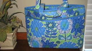 Vera Bradley Doodle Daisy East West Tote Bag Purse Handbag Blue 