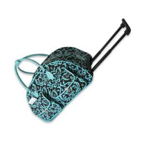Brown & Teal Floral Rolling Double Pocket Duffle Bag  