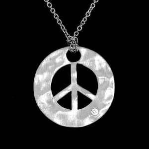  Silver 925 With Genuine Sparkling Diamond With Cut Out Peace Sign 