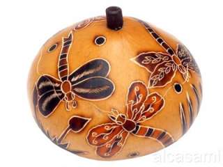 DRAGON FLY BOX  HANDCARVED ENGRAVED GOURD ECO PERU  