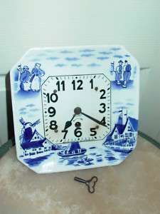 Vintage Porcelain White & Blue Newark 8 Day Clock Co  