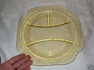 ANTIQUE YELLOW Depression Glass DIVIDED serving PLATE  
