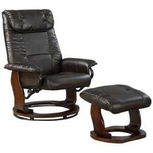   Bonded Leather Wood Base Swivel Recliner and Ottoman