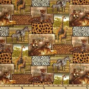   Safari Collage Gold/Black Fabric By The Yard Arts, Crafts & Sewing
