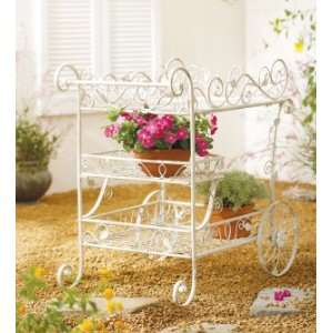   Style White Cart With Ornamental Flourish Design Patio, Lawn & Garden