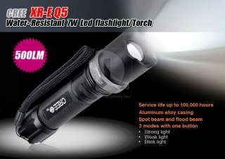 7W Zoom CREE Q5 LED Flashlight Torch Dimmer 500LM +18650 Battery 