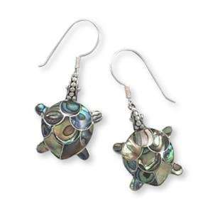 Paua Shell Turtle Sterling Silver Earrings: Jewelry